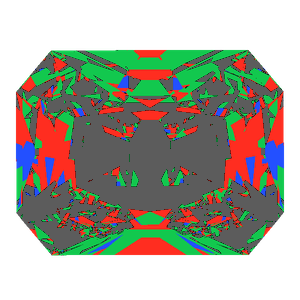 Radiant cut in diamond tilted 10 degrees: Light Return map, 47% of the face leaking