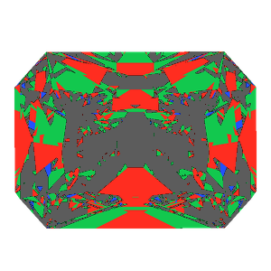 Radiant cut in diamond tilted 20 degrees: Light Return map, 44% of the face leaking