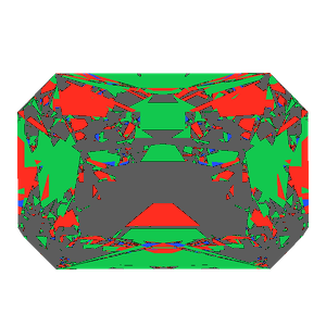 Radiant cut in diamond tilted 30 degrees: Light Return map, 42% of the face leaking