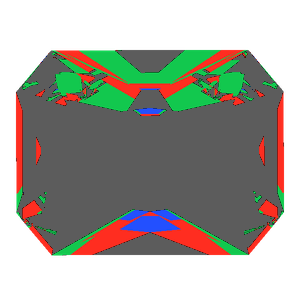 Radiant cut in emerald tilted 10 degrees: Light Return map, 70% of the face leaking