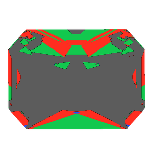 Radiant cut in emerald tilted 20 degrees: Light Return map, 66% of the face leaking
