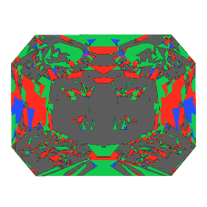 Radiant cut in moissanite tilted 10 degrees: Light Return map, 50% of the face leaking