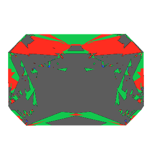 Radiant cut in sapphire tilted 30 degrees: Light Return map, 65% of the face leaking