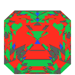 Radiant square cut in diamond tilted 20 degrees: Light Return map, 16% of the face leaking