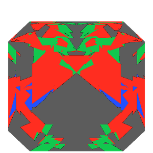 Radiant square cut in emerald tilted 20 degrees: Light Return map, 44% of the face leaking