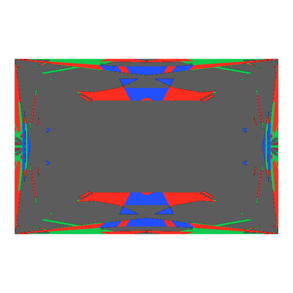 Rectangle cut in amethyst face-up Light Return map: red, green and blue show where the light returns from, grey shows where it leaks (Brilliance 24)