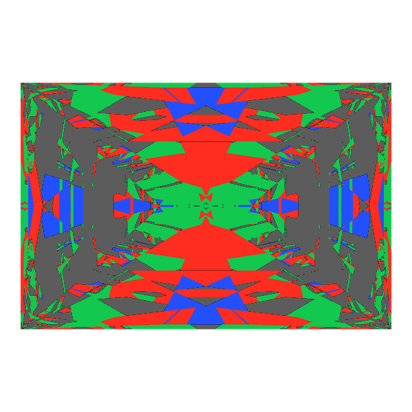 Rectangle cut in cubic zirconia face-up Light Return map: red, green and blue show where the light returns from, grey shows where it leaks (Brilliance 51)