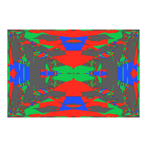 Rectangle cut in diamond face-up Light Return map: red, green and blue show where the light returns from, grey shows where it leaks (Brilliance 50)