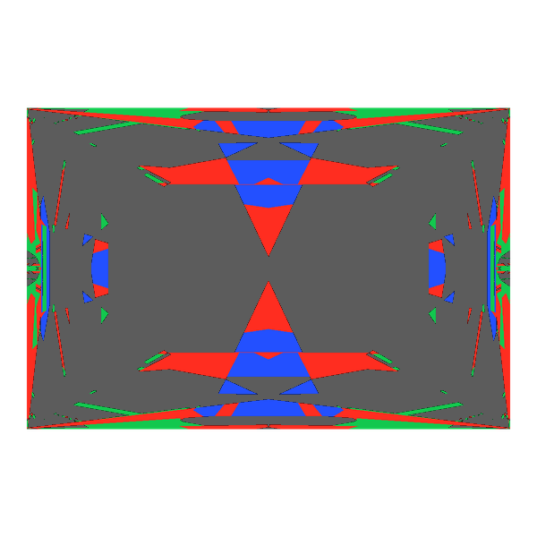 Rectangle cut in emerald face-up Light Return map: red, green and blue show where the light returns from, grey shows where it leaks (Brilliance 29)