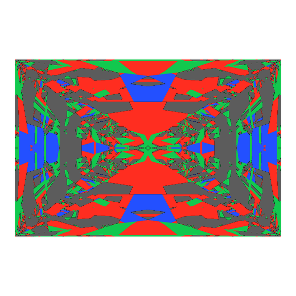 Rectangle cut in moissanite face-up Light Return map: red, green and blue show where the light returns from, grey shows where it leaks (Brilliance 50)