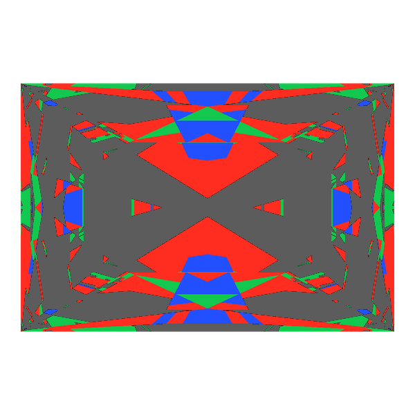 Rectangle cut in ruby face-up Light Return map: red, green and blue show where the light returns from, grey shows where it leaks (Brilliance 41)