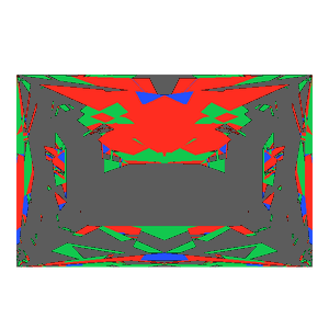 Rectangle cut in ruby tilted 10 degrees: Light Return map, 56% of the face leaking