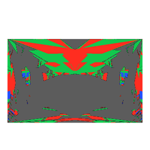 Rectangle cut in ruby tilted 20 degrees: Light Return map, 61% of the face leaking