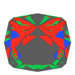 Square cut in amethyst tilted 30 degrees: Light Return map, 46% of the face leaking