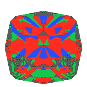 Square cut in cubic zirconia tilted 20 degrees: Light Return map, 15% of the face leaking
