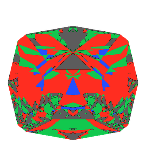 Square cut in cubic zirconia tilted 30 degrees: Light Return map, 20% of the face leaking