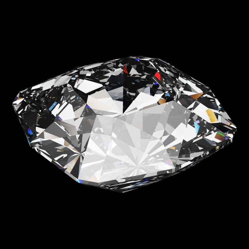 The Square Cut in diamond, rendered at an angle in our 3D Gemstone Simulator under studio light