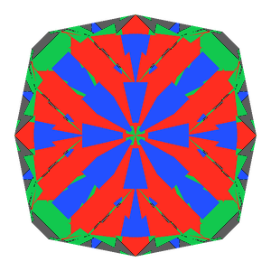 Square cut in diamond tilted 0 degrees: Light Return map, 7% of the face leaking