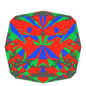 Square cut in diamond tilted 20 degrees: Light Return map, 16% of the face leaking