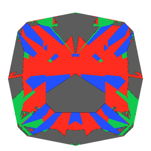 Square cut in emerald tilted 10 degrees: Light Return map, 33% of the face leaking