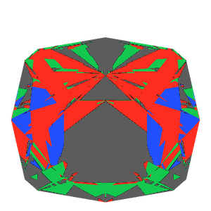 Square cut in emerald tilted 30 degrees: Light Return map, 38% of the face leaking