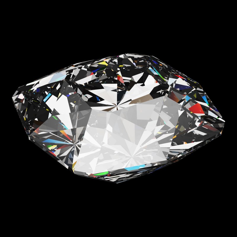 The Square Cut in moissanite, rendered at an angle in our 3D Gemstone Simulator under studio light