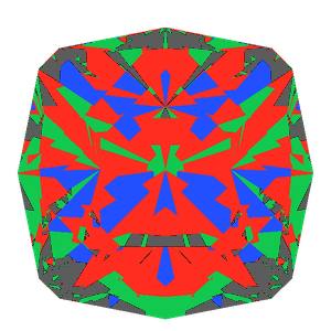 Square cut in moissanite tilted 10 degrees: Light Return map, 14% of the face leaking
