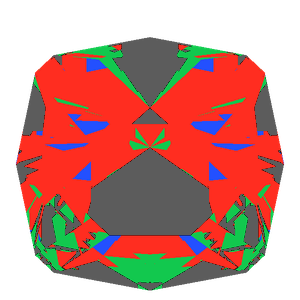 Square cut in sapphire tilted 20 degrees: Light Return map, 30% of the face leaking