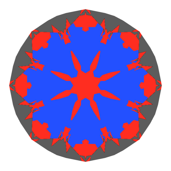 T105 round brilliant in amethyst face-up Light Return map: red, green and blue show where the light returns from, grey shows where it leaks (Brilliance 65)