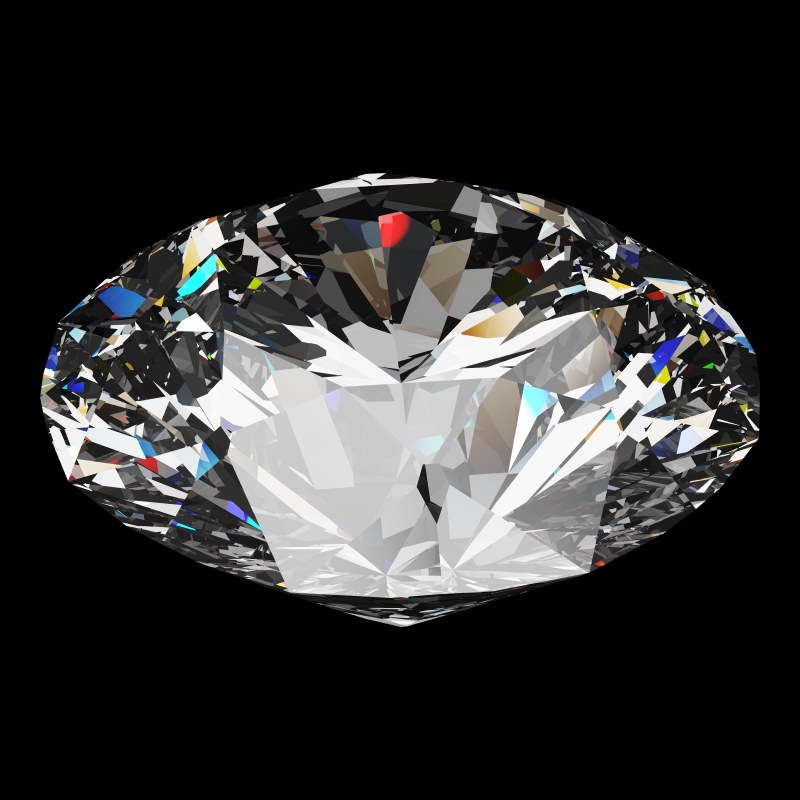 The T105 Round Brilliant in cubic zirconia, rendered at an angle in our 3D Gemstone Simulator under studio light