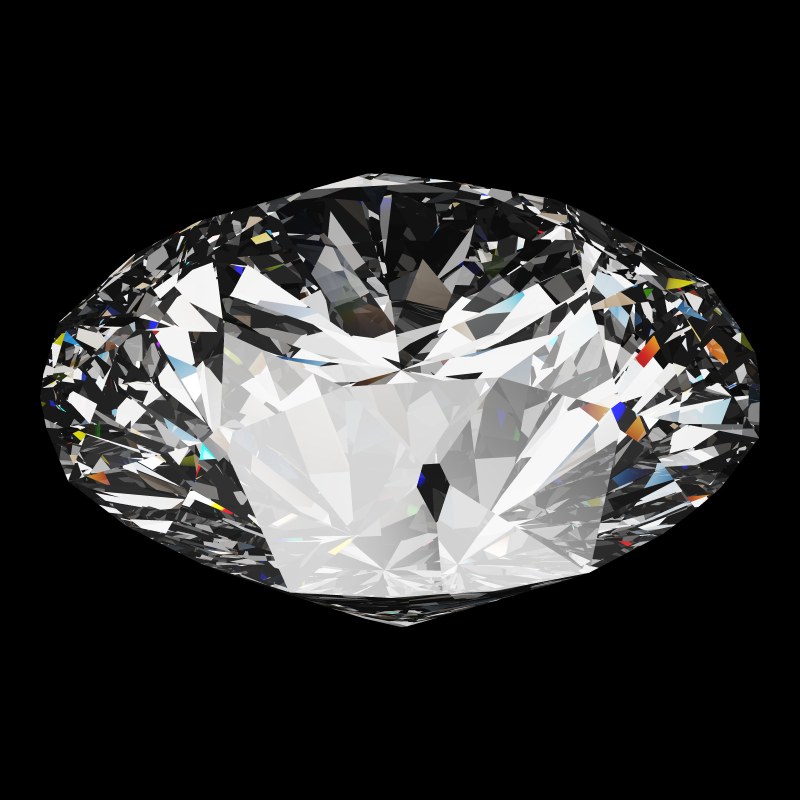 The T105 Round Brilliant in diamond, rendered at an angle in our 3D Gemstone Simulator under studio light