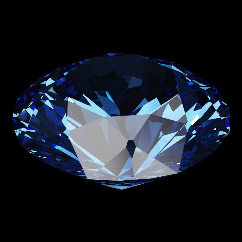 The T105 Round Brilliant in sapphire, rendered at an angle in our 3D Gemstone Simulator under studio light
