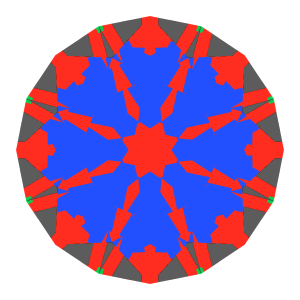 T57 round brilliant in amethyst face-up Light Return map: red, green and blue show where the light returns from, grey shows where it leaks (Brilliance 71)