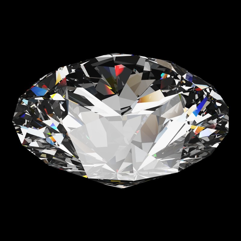 The T57 Round Brilliant in cubic zirconia, rendered at an angle in our 3D Gemstone Simulator under studio light