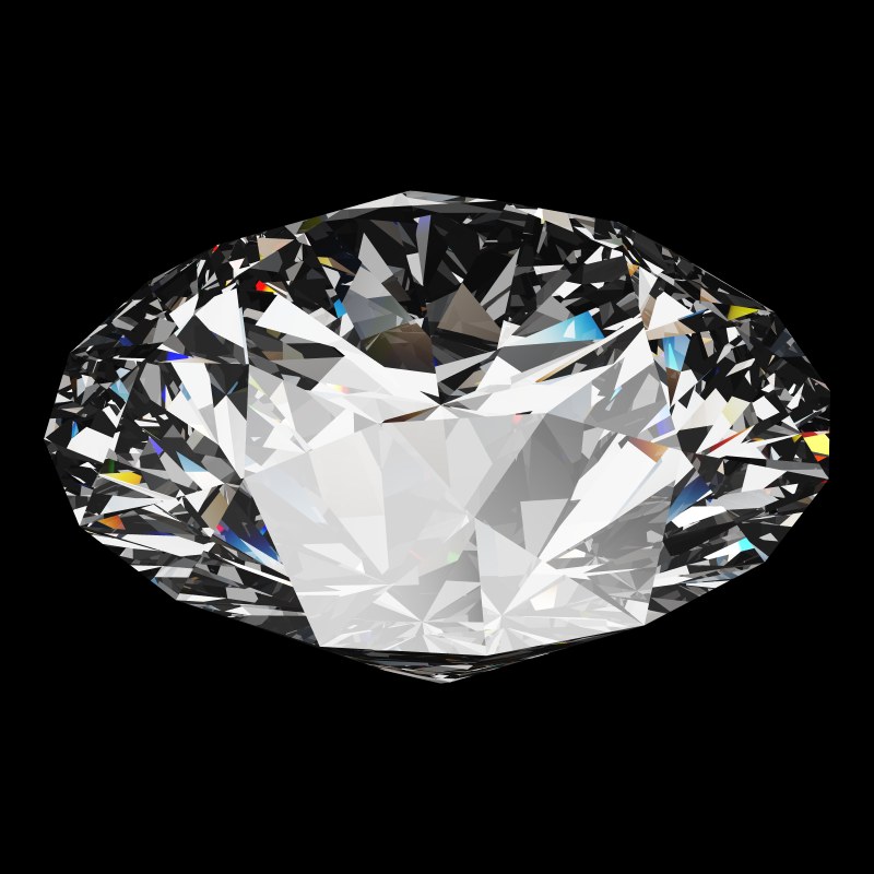 The T57 Round Brilliant in diamond, rendered at an angle in our 3D Gemstone Simulator under studio light