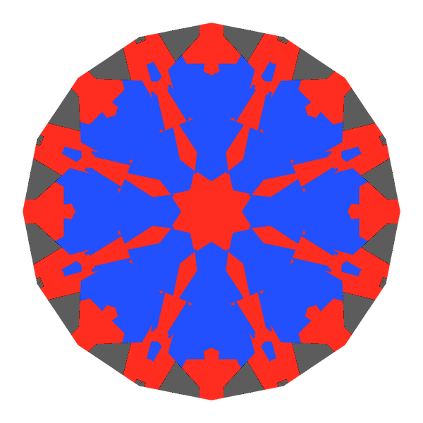 T57 round brilliant in emerald face-up Light Return map: red, green and blue show where the light returns from, grey shows where it leaks (Brilliance 78)