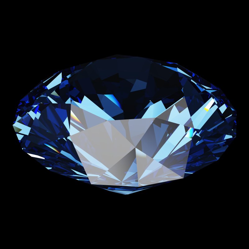 The T57 Round Brilliant in sapphire, rendered at an angle in our 3D Gemstone Simulator under studio light