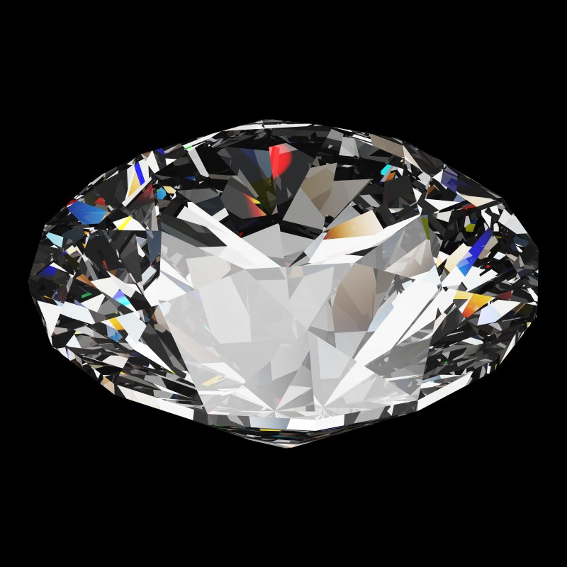 The T73 Round Brilliant in cubic zirconia, rendered at an angle in our 3D Gemstone Simulator under studio light