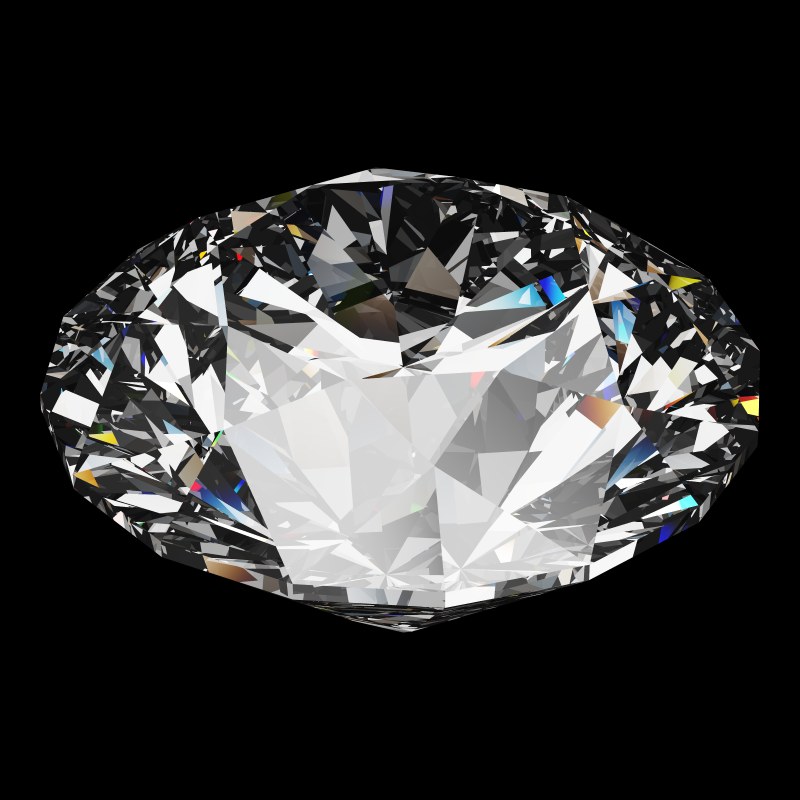 The T73 Round Brilliant in diamond, rendered at an angle in our 3D Gemstone Simulator under studio light