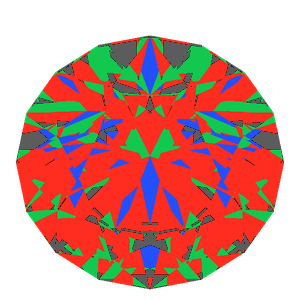 T73 round brilliant in diamond tilted 20 degrees: Light Return map, 9% of the face leaking