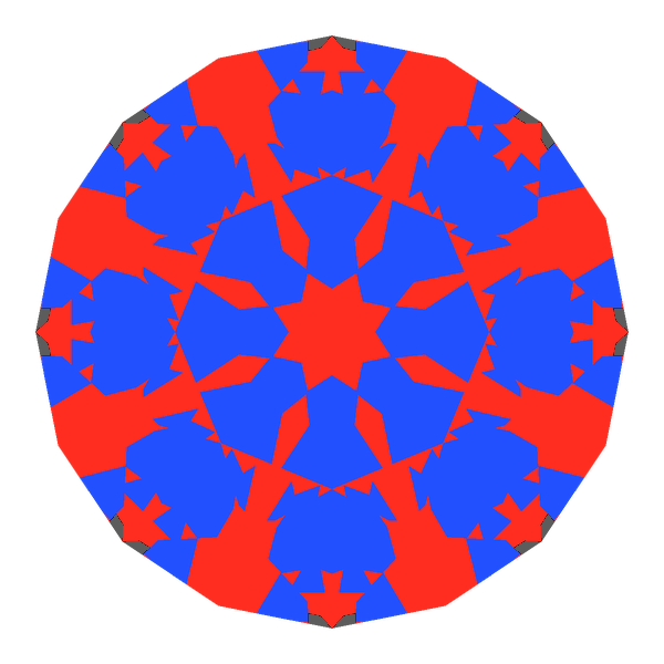 T73 round brilliant in sapphire face-up Light Return map: red, green and blue show where the light returns from, grey shows where it leaks (Brilliance 94)