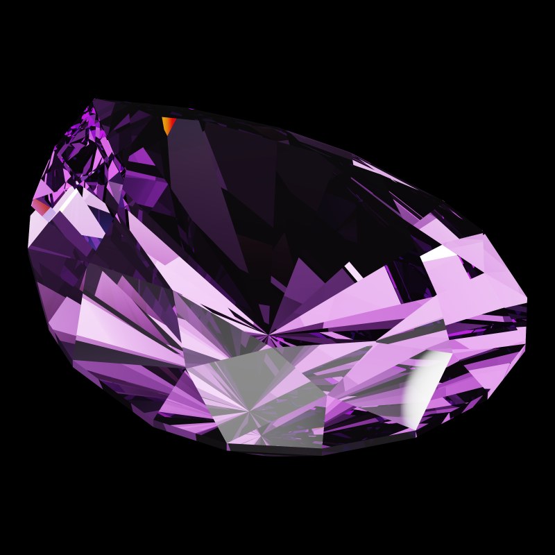 The Teardrop Cut in amethyst, rendered at an angle in our 3D Gemstone Simulator under studio light