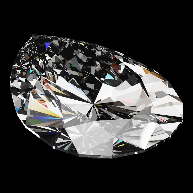The Teardrop Cut in cubic zirconia, rendered at an angle in our 3D Gemstone Simulator under studio light