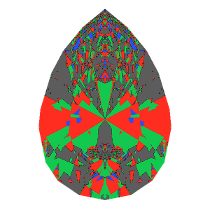 Teardrop cut in diamond tilted 0 degrees: Light Return map, 34% of the face leaking