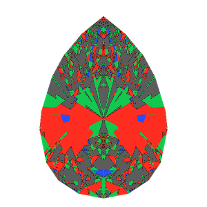 Teardrop cut in diamond tilted 10 degrees: Light Return map, 35% of the face leaking