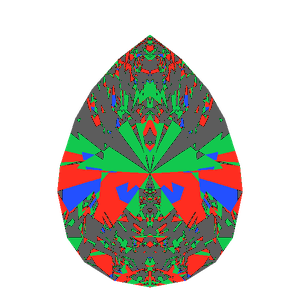 Teardrop cut in diamond tilted 20 degrees: Light Return map, 37% of the face leaking