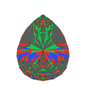Teardrop cut in diamond tilted 30 degrees: Light Return map, 44% of the face leaking