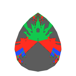 Teardrop cut in emerald tilted 30 degrees: Light Return map, 51% of the face leaking