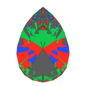 Teardrop cut in ruby tilted 10 degrees: Light Return map, 31% of the face leaking