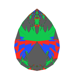 Teardrop cut in ruby tilted 20 degrees: Light Return map, 40% of the face leaking